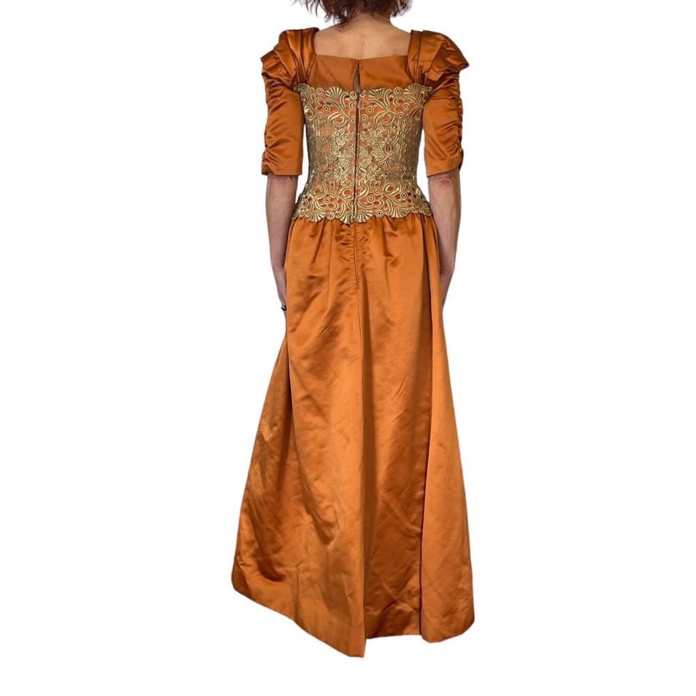 ESCADA COUTURE WOMEN'S SILK SATIN ORANGE EMBROIDERED VICTORIAN BALL GOWN 36 4/6 - Picture 10 of 15
